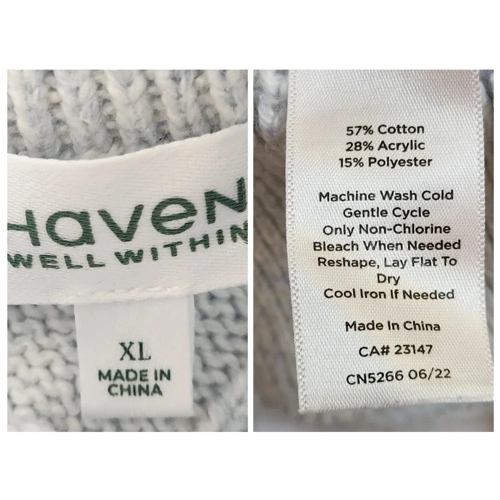 Haven Well‎ Within Fisherman Cable Knit Sweater Light Blue Women's XL Chunky Top
